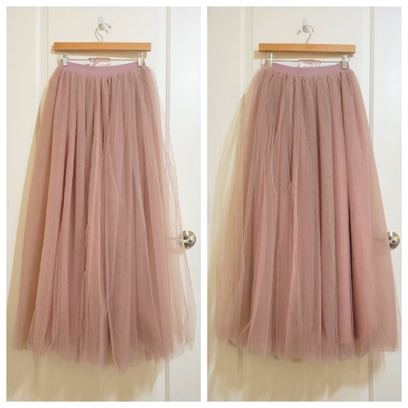 Tulle Layered Fluffy Maxi Skirt Powder Pink S - Picture 1 of 12